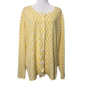 White Stag Button Front Cardigan Sweater Yellow White Long Sleeve Grandma CoreXL